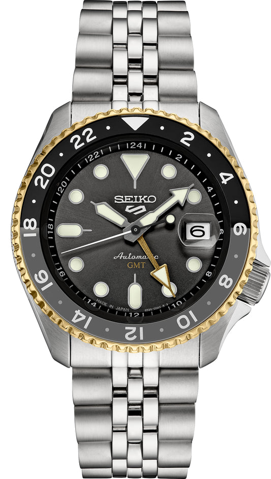 Seiko 5 Sports TT Automatic GMT Black Dial Watch in Stainless Steel