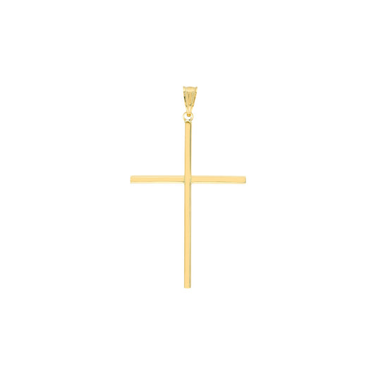 Maharaja Collection Vertical Flat Tube Cross Pendant in 14K Yellow Gold