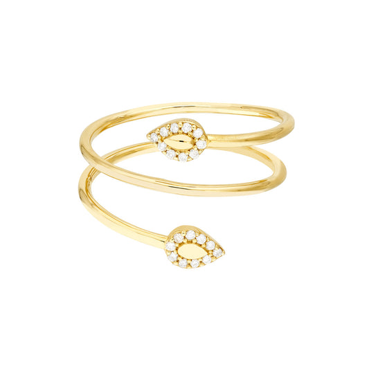 Maharaja Collection Snake Head Diamond Tip Bypass Ring with 0.1ctw Diamonds in 14K Yellow Gold (0.1ctw)
