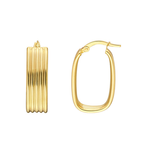 Maharaja Collection Polished Line Oval Hoop Earrings in 14K Yellow Gold