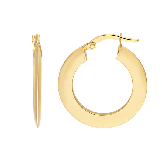 Maharaja Collection Triangular Tube Round Hoop Earrings in 14K Yellow Gold