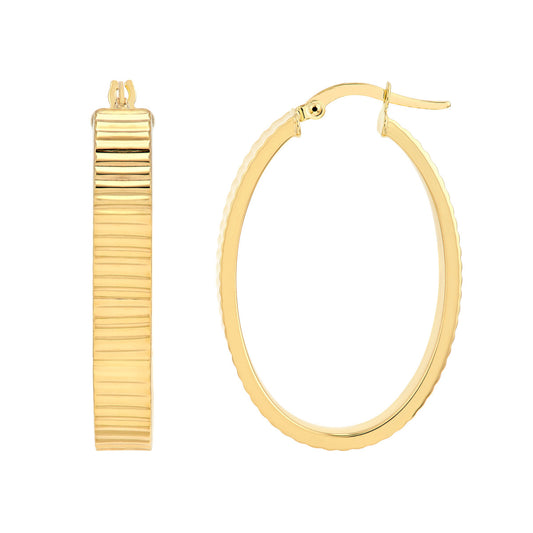 Maharaja Collection Diamond Cut Ridged Rectangular Hoop Earrings in 14K Yellow Gold