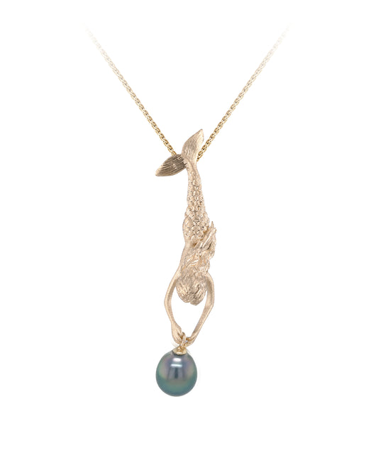 Maharaja Collection Diving Mermaid Pendant with 9mm Tahitian Pearl in Silver