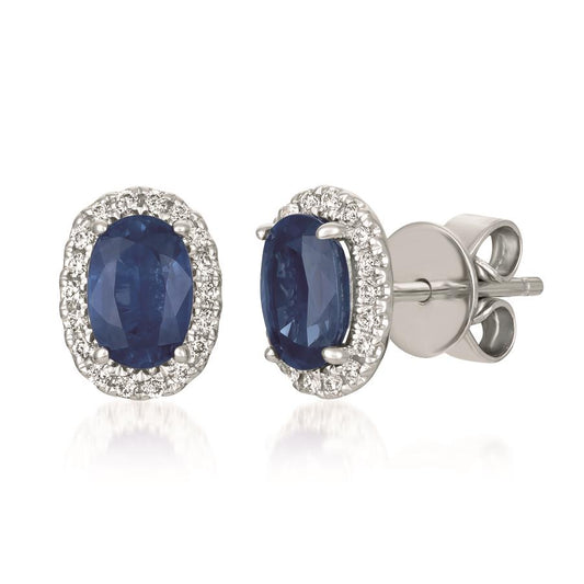 Maharaja Collection Blueberry Sapphire and Vanilla Diamond Earrings in 14K Vanilla Gold (1.21ct)