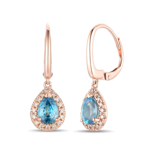 Maharaja Collection Blueberry Zircon and Nude Diamond Earrings in 14K Strawberry Gold (1.79ct)