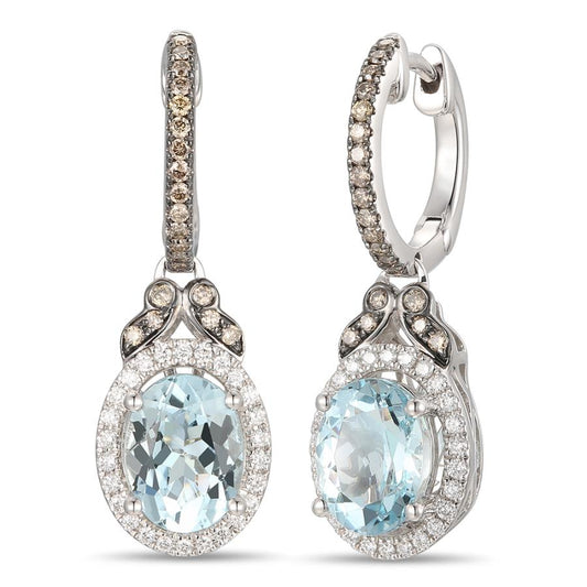 Maharaja Collection Sea Blue Aquamarine and Chocolate Diamond Earrings in 14K Vanilla Gold (1.97ct)