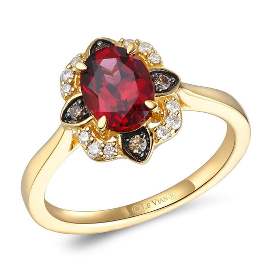 Maharaja Collection Raspberry Rhodolite Garnet and Diamond Ring in 14K Honey Gold (1.46ctw)
