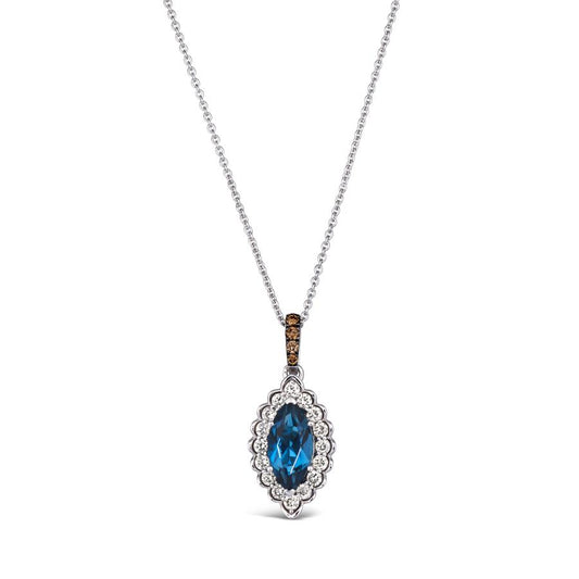 Maharaja Collection Deep Sea Blue Topaz and Nude Diamond Pendant in 14K Vanilla Gold (1.31ct)