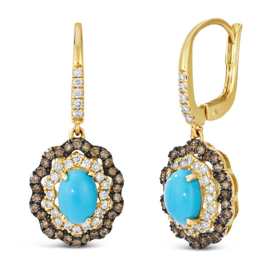Maharaja Collection Turquoise and Diamond Drop Earrings in 14K Honey Gold (2.25ctw)