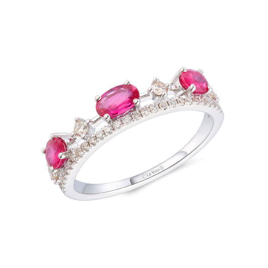 Maharaja Collection Round Passion Ruby and Vanilla Diamond Ring in 14K Vanilla Gold (0.89ctw)