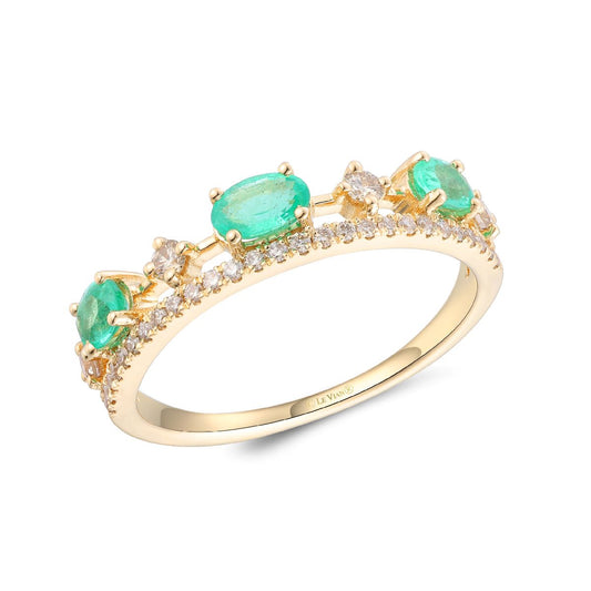 Maharaja Collection Costa Smeralda Emerald and Vanilla Diamond Ring in 14K Honey Gold (0.75ctw)