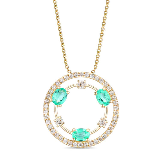 Maharaja Collection Round Costa Smeralda Emerald and Vanilla Diamond Pendant in 14K Honey Gold (5/8ctw)