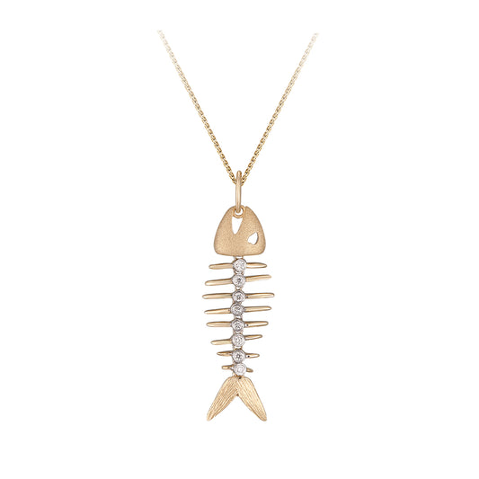 Maharaja Collection Fish Bone Pendant with 0.05ct Diamond in 14K Gold