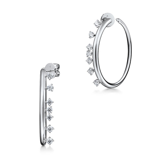 Maharaja Collection Barre Floating Diamond Medium Hoop Earrings with 1.61ctw Diamonds in 18K White Gold