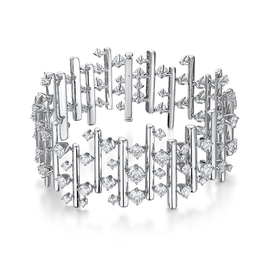 Maharaja Collection Barre Multi-Row Small Diamond Bracelet with 6.93ctw Diamonds in 18Kt White Gold (6.93ctw)