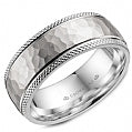 Maharaja Collection Carved Sandblast Hammered Center Wedding Band with Polished Side Cut Edges in 14K White Gold (8mm)