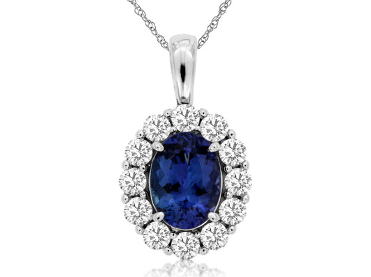 Maharaja Collection Oval Tanzanite and Round Diamond Pendant in 14K White Gold (2.05ctw)