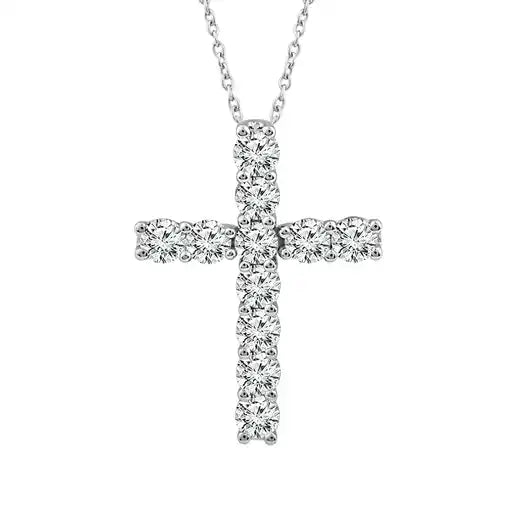 Maharaja's TruLight Diamond Fashion CROSS Pendant Necklace with Link Chain in 14K White Gold (1.5ctw)