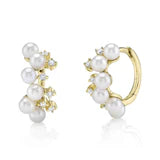 Maharaja Collection Diamond and Cultured Pearl Huggie Earring in 14K Yellow Gold (0.17ctw)
