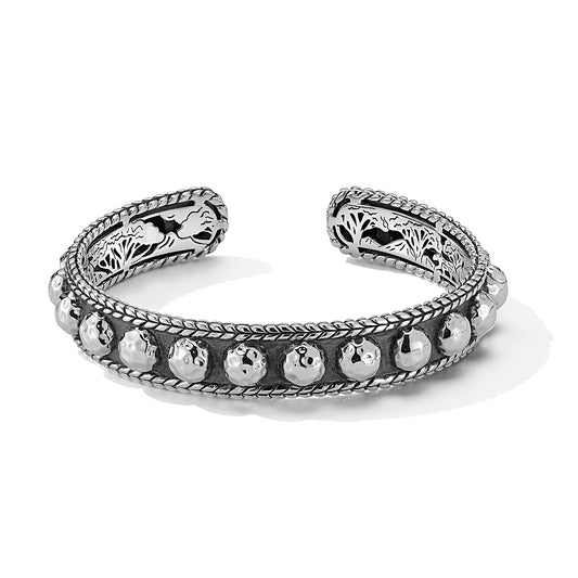 Maharaja Collection Hammered Dot Cuff Bangle with Basketweave Border in Sterling Silver