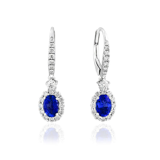 Maharaja Collection Halo Sapphire and Diamond Earrings in 18K White Gold (2.84ctw)