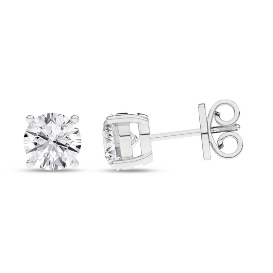 Maharaja Collection Round Lab Grown Diamond Stud Earrings in 14K White Gold (2.02ctw)