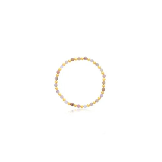 Maharaja Collection Round Pink Opal and Gold Filled Bead Bracelet in Gold Filled