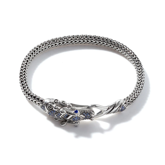 Silver Bracelet with Pavé Blue Sapphire and Blue Sapphire Eyes, 5mm Size UM