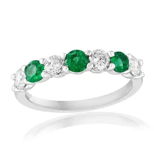 Maharaja Collection Emerald and Diamond Ring in 14K White Gold (1.02ctw)