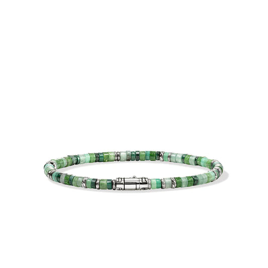 Heishi Bracelet with Malachite, Treated Green Quartz, Green Aventurine, Chrysoprase and Emerald Beads, Pusher Clasp, Size UL