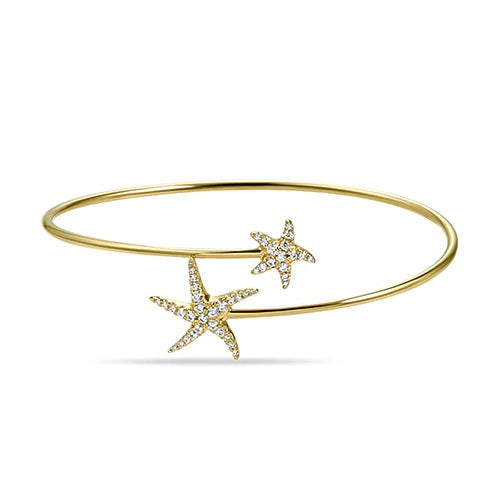 Maharaja Collection Starfish Bangle Bracelet in 14K Yellow Gold (0.40ctw)