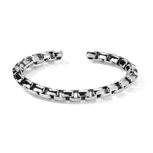 JAI Sterling Silver Box Chain Cuff Bangle in Silver