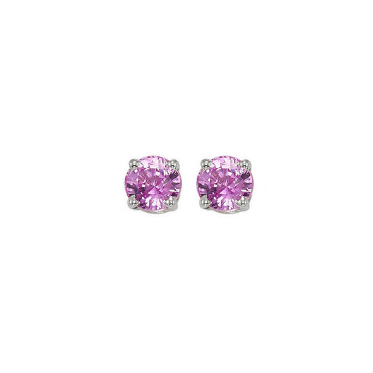 Maharaja Collection Round Pink Sapphire Gemstone Earrings in 14K White Gold (0.5ctw)