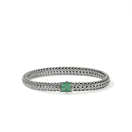 Icon Silver 6.5mm Small Bracelet with Emerald Pusher Clasp Size UM