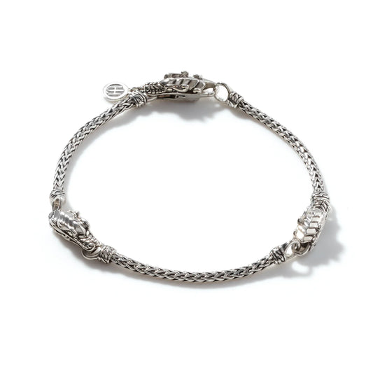 Naga Heritage Silver Triple Station Bracelet with Lobster Clasp in Silver