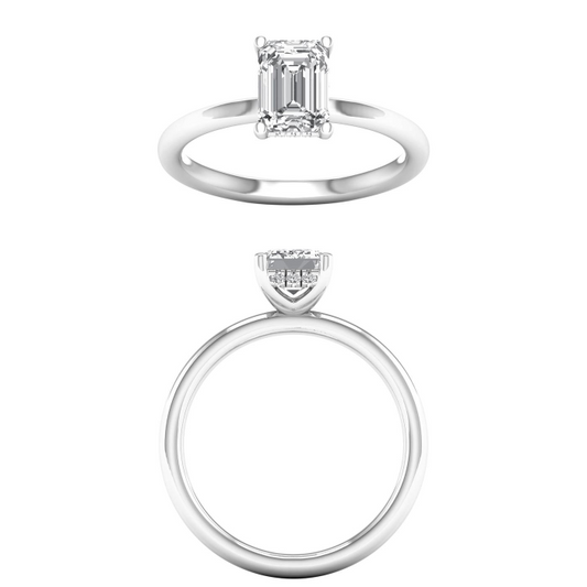 Maharaja Collection Emerald Cut Lab Grown Diamond Solitaire Engagement Ring with Hidden Halo (2.10tcw) in 14K White Gold