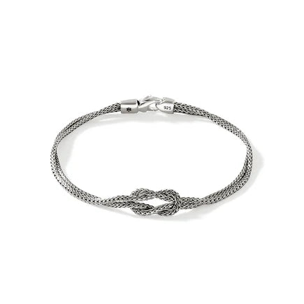 Love Knot Silver Chain Double Row Bracelet with Lobster Clasp