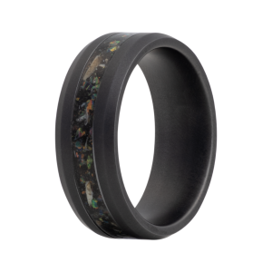 Maharaja Collection Megalodon Tooth and Black Opal Beveled Edge Band in Black Ceramic (0.97tcw)