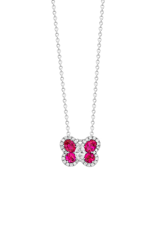 Maharaja Collection Round Ruby and Diamond Butterfly Pendant in 14K Gold (0.98ctw)