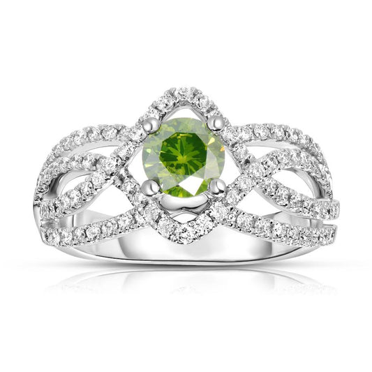 Maharaja Collection Fancy Color Diamond Ring with Green Enhanced Center Stone and Diamonds in 14K White Gold (1.60ctw)