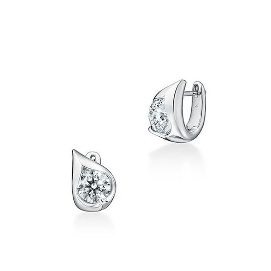 Maharaja Collection Heart Cut Diamond Droplet Huggie Earrings in 18K White Gold (1.00ctw)