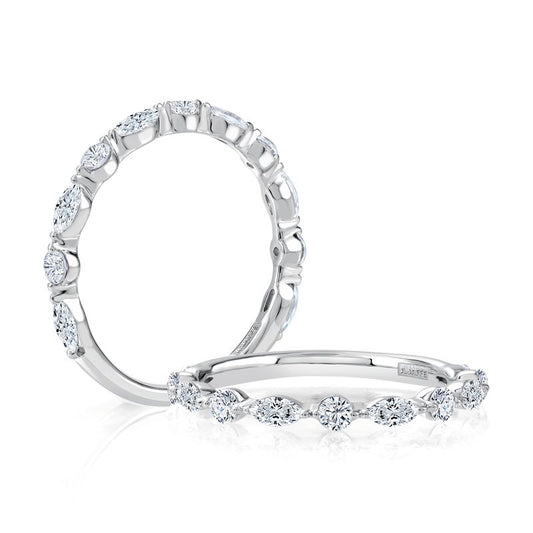 Maharaja Collection Marquise & Round Diamond 8mm Wedding Band in 14K White Gold (1.1ctw)