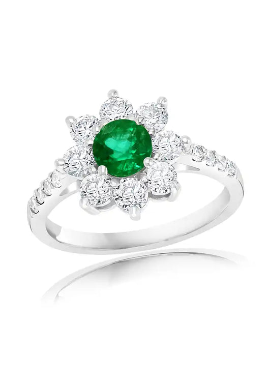 Maharaja Collection Emerald and Diamond Ring in 14K White Gold (1.41ctw)