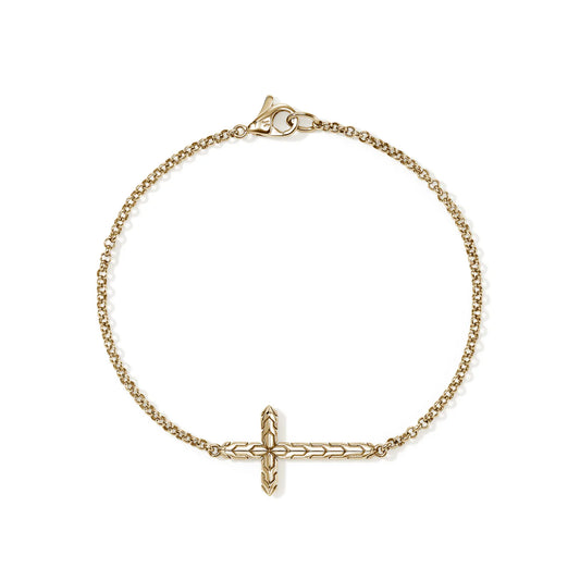 Essentials Spiritual 2mm Mini Rolo Chain Cross Bracelet with Lobster Clasp, Size UM in 14K Gold