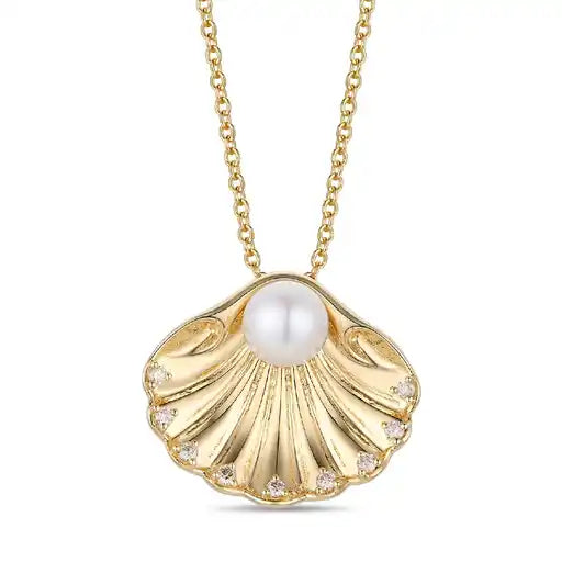 Maharaja Collection Fresh Pearl and Diamond Pendant Necklace in 14K Yellow Gold (0.061ctw)