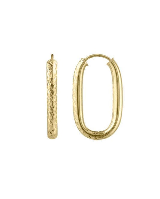 Maharaja Collection Endless Engraved Paperclip Hoop Earrings in 14K Gold