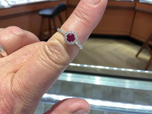 Maharaja Collection Round Ruby and Diamond Ring in 14K White Gold (0.81ct)