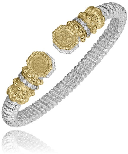 Maharaja Collection Open Bracelet with 0.20ctw Diamonds in Sterling Silver & 14K Yellow Gold (0.20ctw)