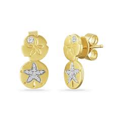 Maharaja Collection Round Diamond Sand Dollar Earrings in 14K Gold (0.11ct)