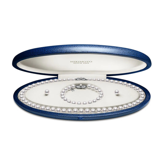 Maharaja Collection Akoya Cultured Pearl Necklace, Bracelet, and Stud Earrings Set in 18K White Gold